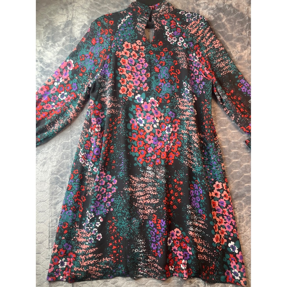 Molly Bracken Floral Shift Dress XL Black Red Purple Mock Neck Long Sleeve - Picture 7 of 7